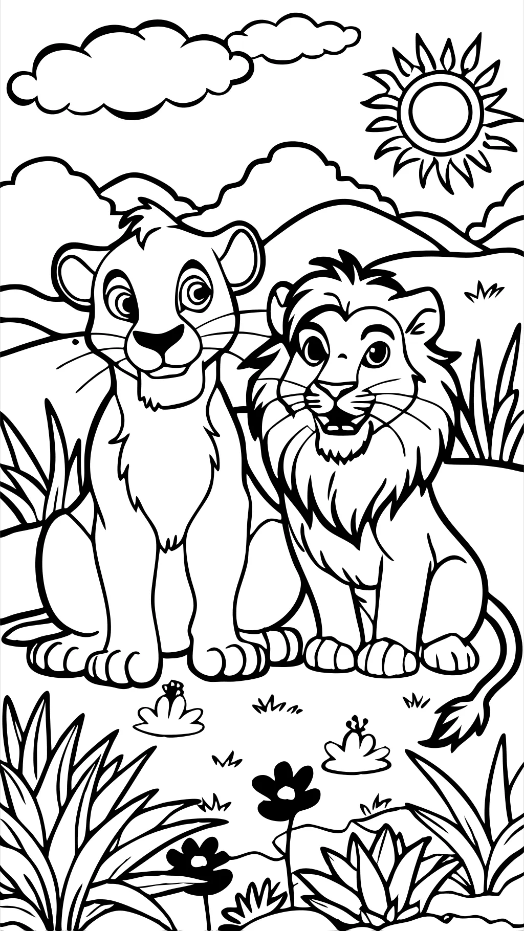 pages à colorier de Lion King Simba et Nala